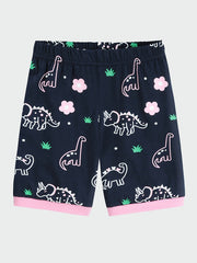 Girls Dinosaur Pajama Set Short Sleeve Tee & Shorts Sleepwear Loungewear