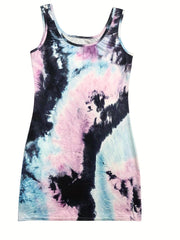 Tie Dye Print Mini Tank Dress Sleeveless Casual Dress