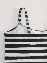 Striped Cross Front One Piece Swimsuit