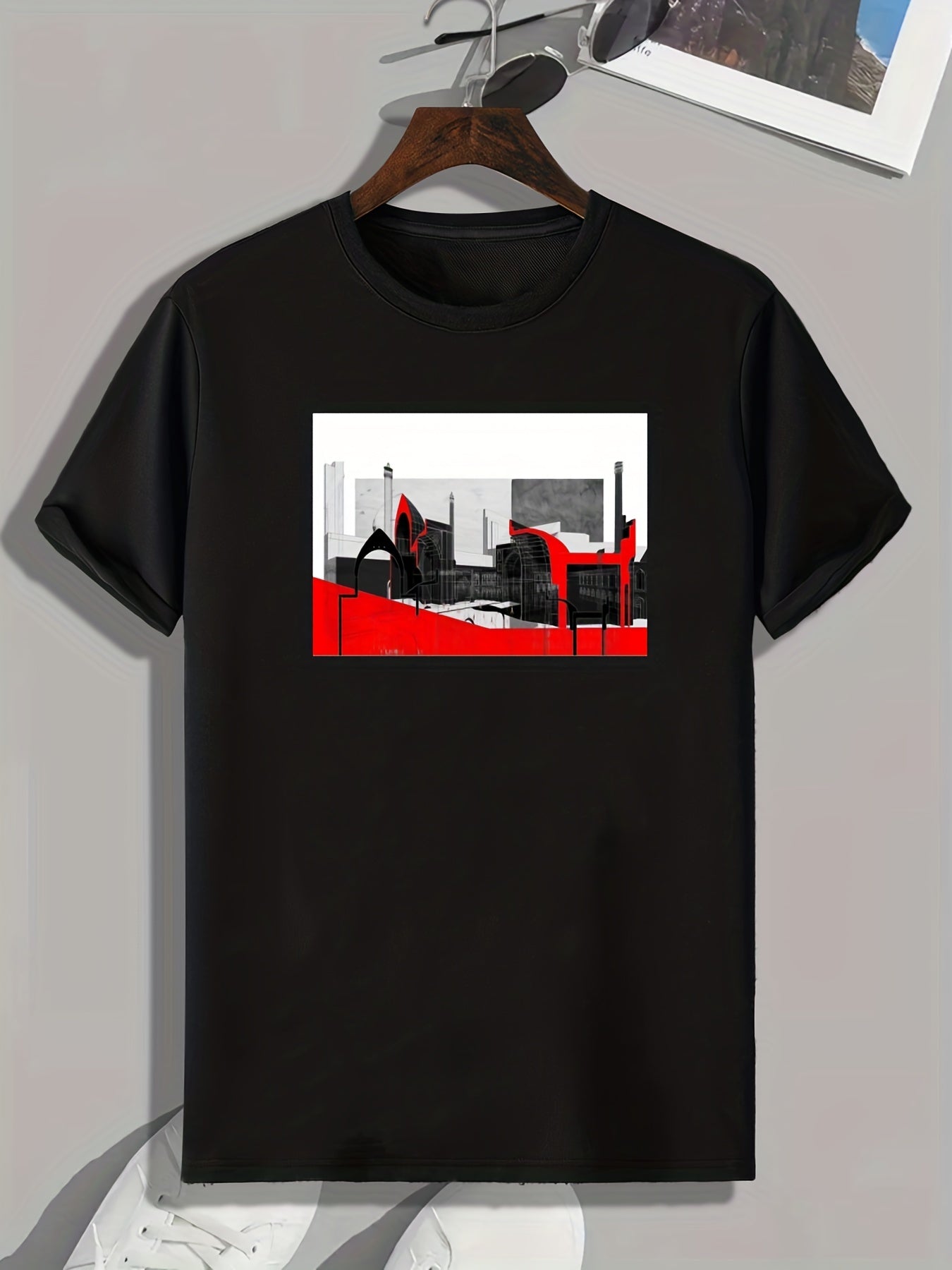 Architecture Print Men's Comfy T shirt Active Slightly Stretch Tee