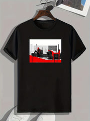 Architecture Print Men's Comfy T shirt Active Slightly Stretch Tee