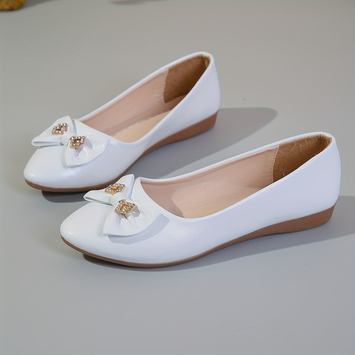 Bowknot Flat Shoes Rhinestone Almond Toe Slip On Ballet Flats