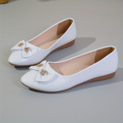 Bowknot Flat Shoes Rhinestone Almond Toe Slip On Ballet Flats
