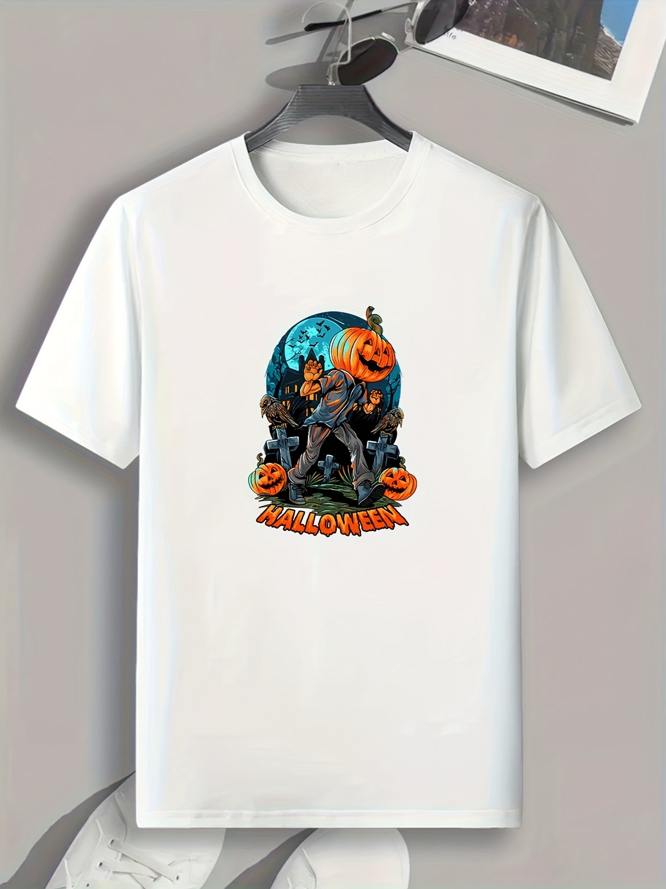 Halloween Pumpkin Man Pattern T shirt For Men Short Sleeve Top