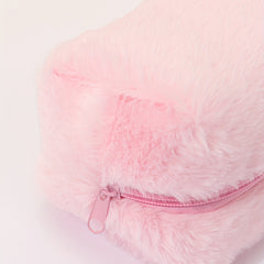 Pink Plush Cosmetic Bag Roomy Makeup Travel Portable Toiletry Organizer