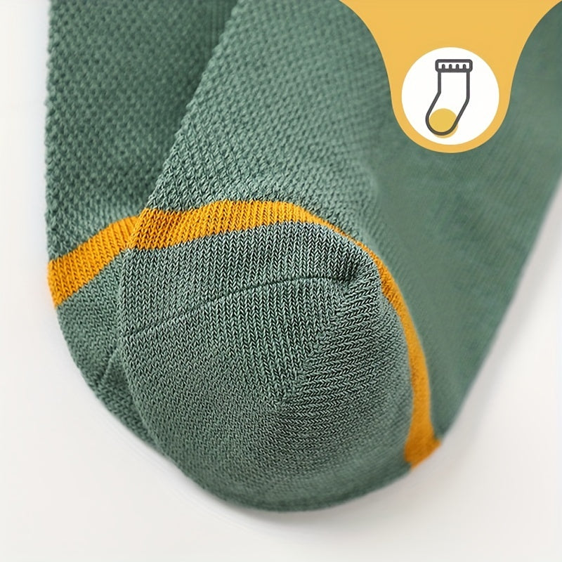 5 Pairs Boys Striped Crew Socks Breathable Comfy Sports Socks for Kids