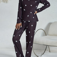 Heart Print Pajama Set Long Sleeve Top & Pants