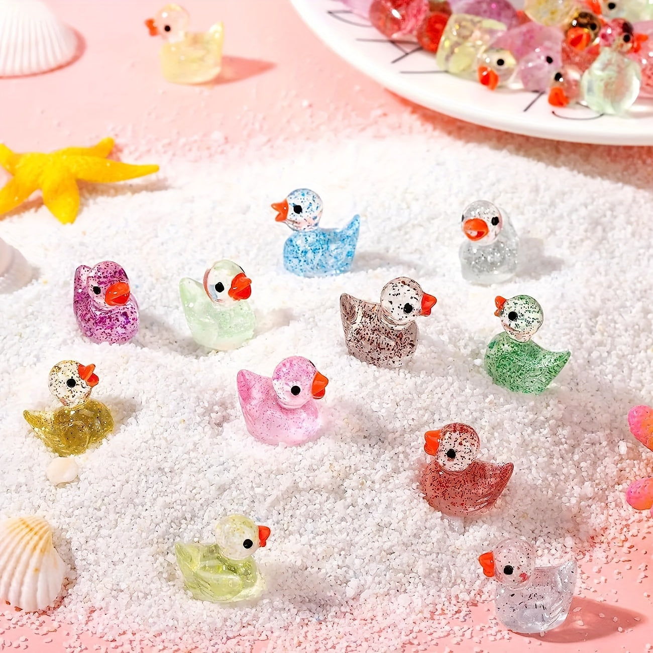 Glitter Mini Resin Yellow Duck Beads 12 Colors DIY Jewelry Crafts Ornaments