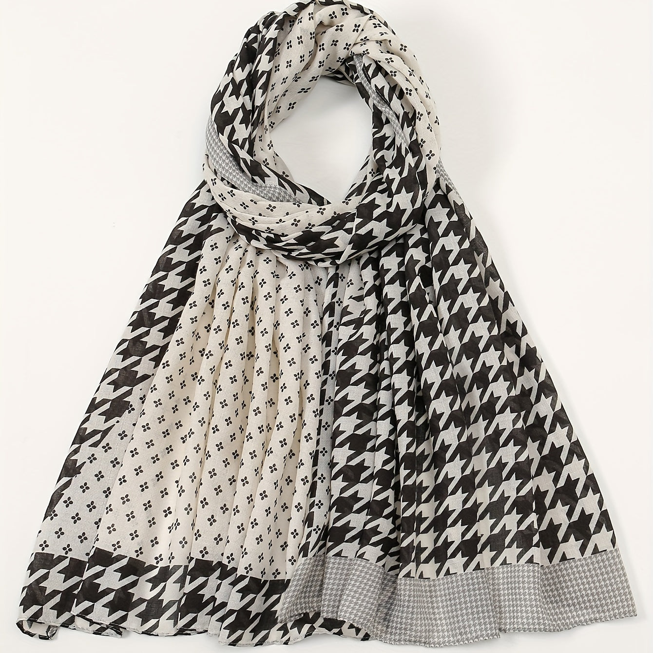 Houndstooth Print Scarf Boho Block Shawl Vintage Windproof Head Wrap