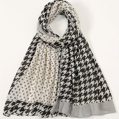 Houndstooth Print Scarf Boho Block Shawl Vintage Windproof Head Wrap