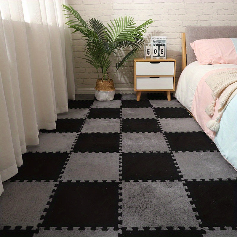 10pcs Plush Puzzle Foam Floor Mat Interlocking Carpet Protective Comfort Pads