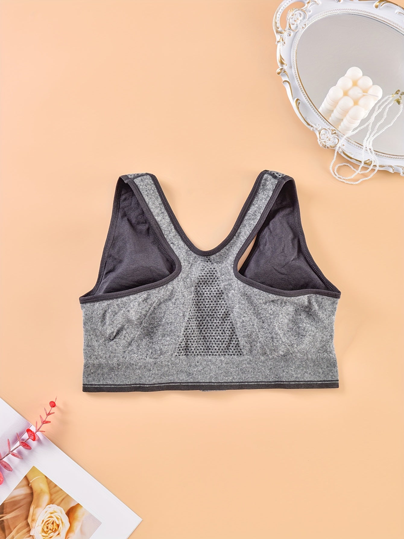 Plus Size Zipper Front Racer Back Sports Bra Wireless Running Gym Bra