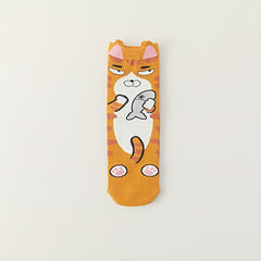 5 Pairs Cartoon Cat Print Socks Women's Stockings & Hosiery
