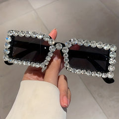 Y2K Rhinestone Rectangle Sunglasses UV400 Sun Shades