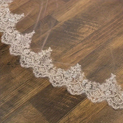 Vintage Style Bridal Veil with Lace Trim 2 Layer Headscarf