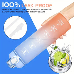 1000ml Sports Water Bottle with Straw Gradient Design Time Marker