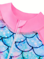 Mermaid Swimsuit Fish Scale Print Long Sleeve Bathing Suit UPF 50