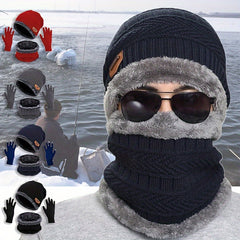 2pcs Unisex Winter Warm Knitted Hat Neck Scarf Touch Screen Gloves