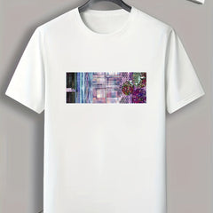 Geometric Print Men's Stretch Tee for Outdoor Summer