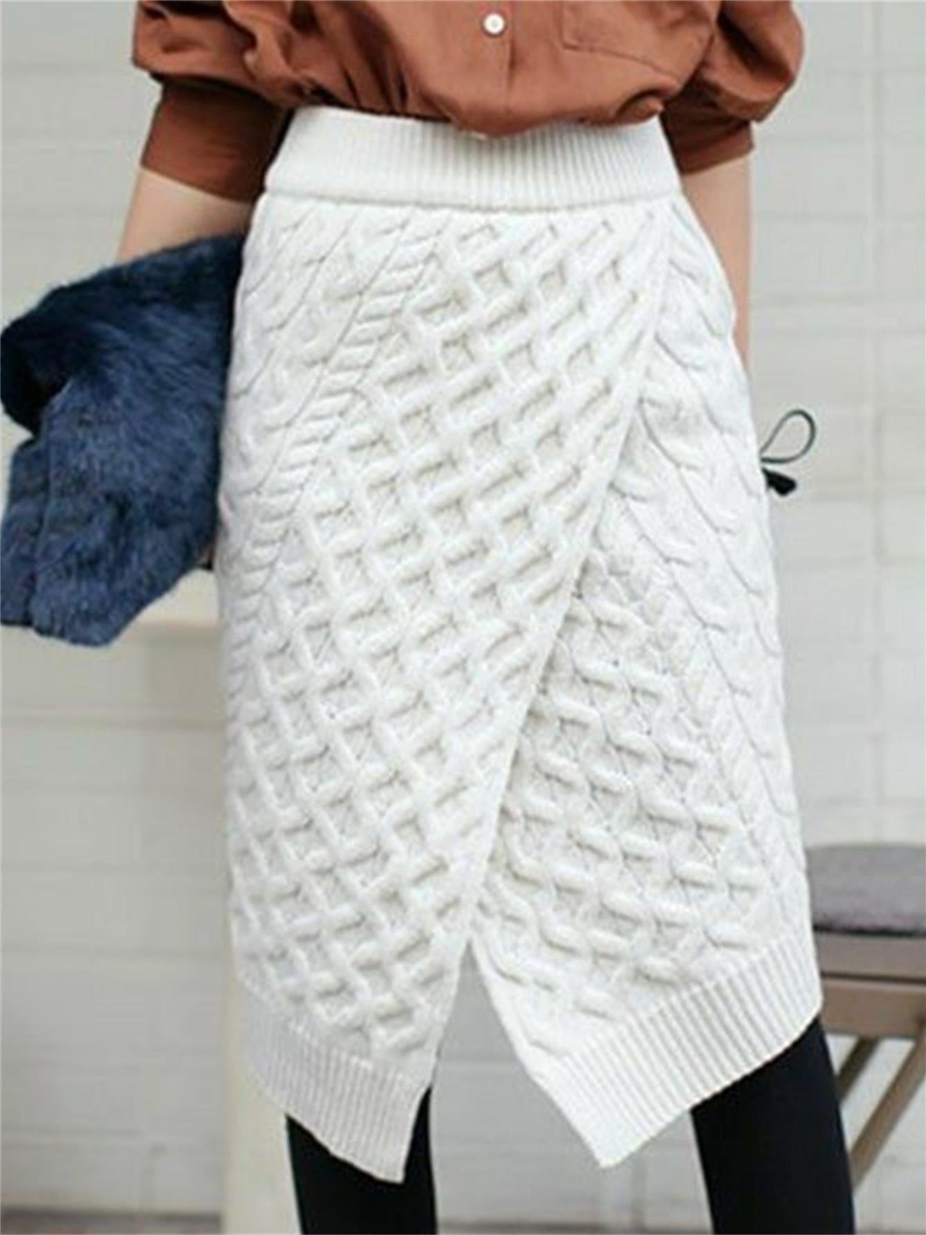 Women's Solid Split Sweater Skirt