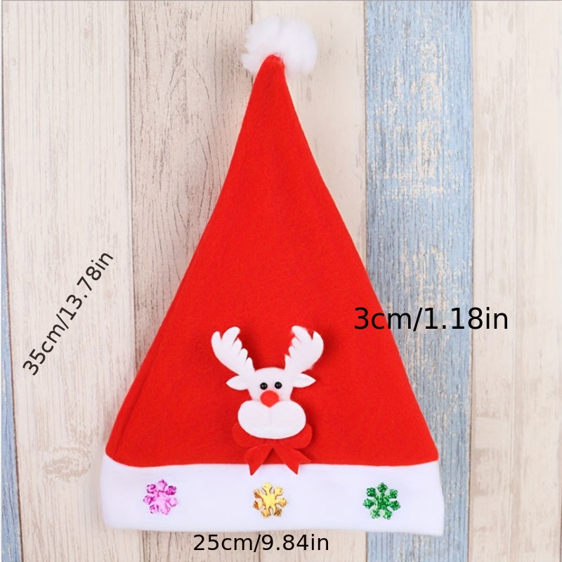 Christmas Santa Hat Red Xmas Holiday Hat With Santa Snowman And Reindeer
