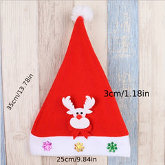 Christmas Santa Hat Red Xmas Holiday Hat With Santa Snowman And Reindeer