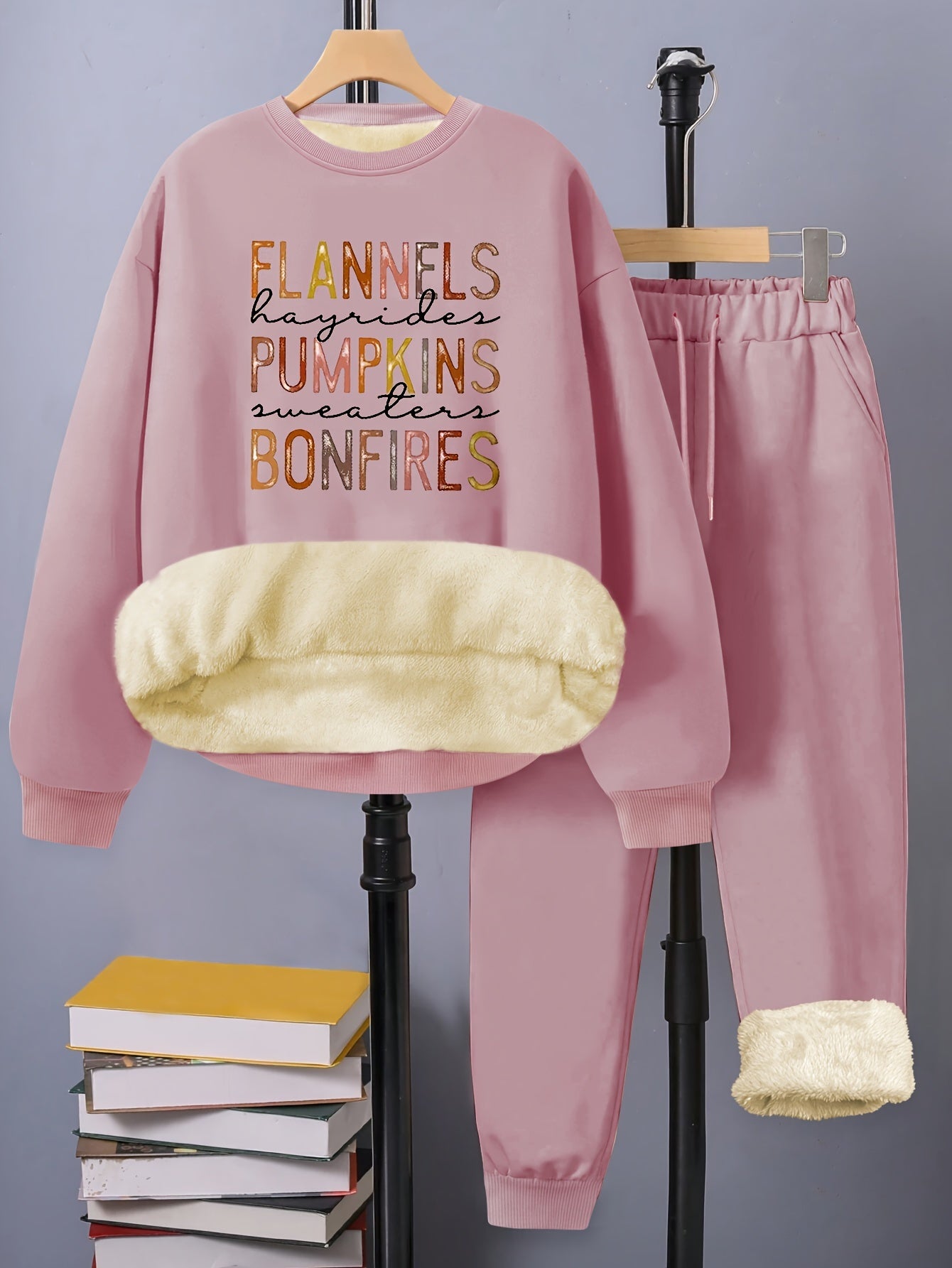 Women's Plus Letter Print Top & Pants Outfits, 2 Piece Set