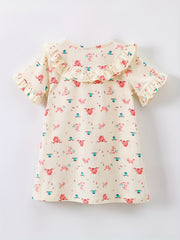 Toddler Girls Ruffle Trim Bow Puppy House Dress