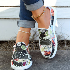 Women's Flower Patchwork Mules Sneakers Slip on Flat Slippers