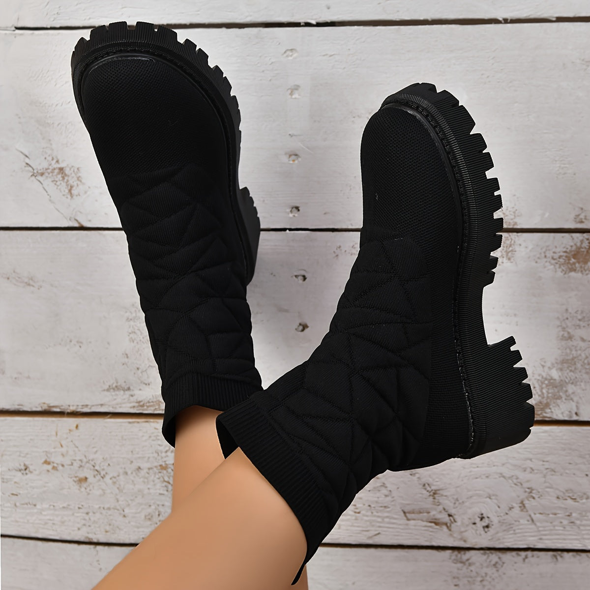 Women's Thick Sole Thermal Mid Calf Boots Chunky Heeled Winter Booties