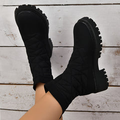 Women's Thick Sole Thermal Mid Calf Boots Chunky Heeled Winter Booties