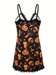 Sexy Halloween Nightdress Women's Plus Ghost Print V Neck Ca