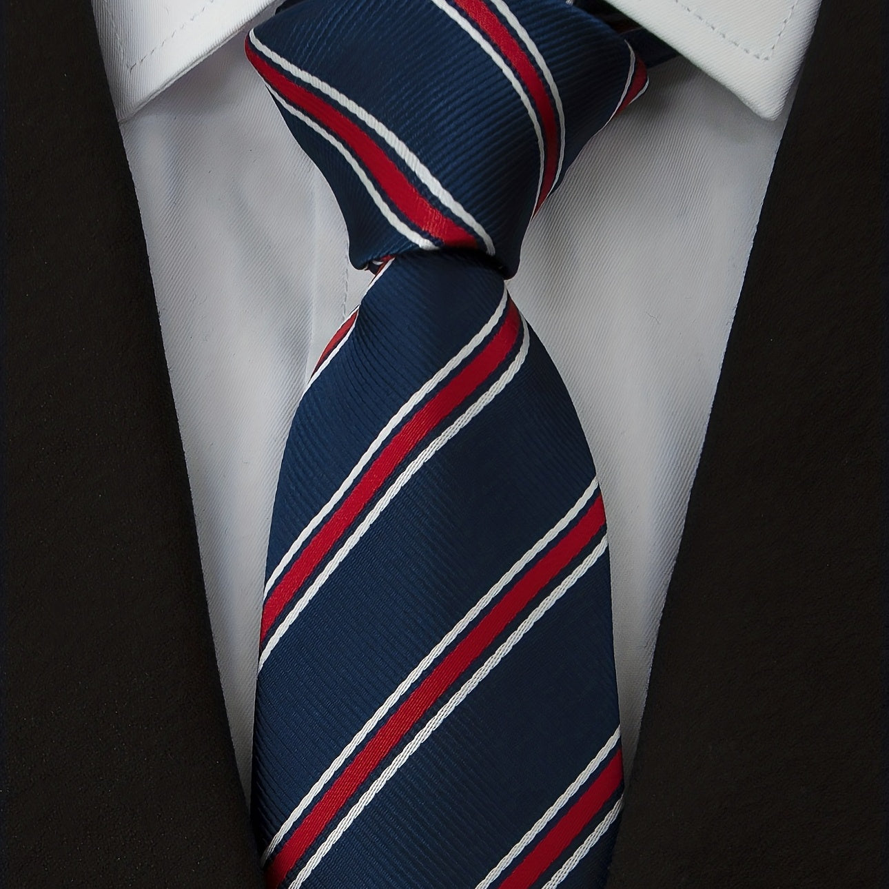 Men's Striped 15in Tie Dark Earth Yellow Wine Red