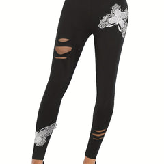Butterfly Pattern Ripped Skinny Leggings