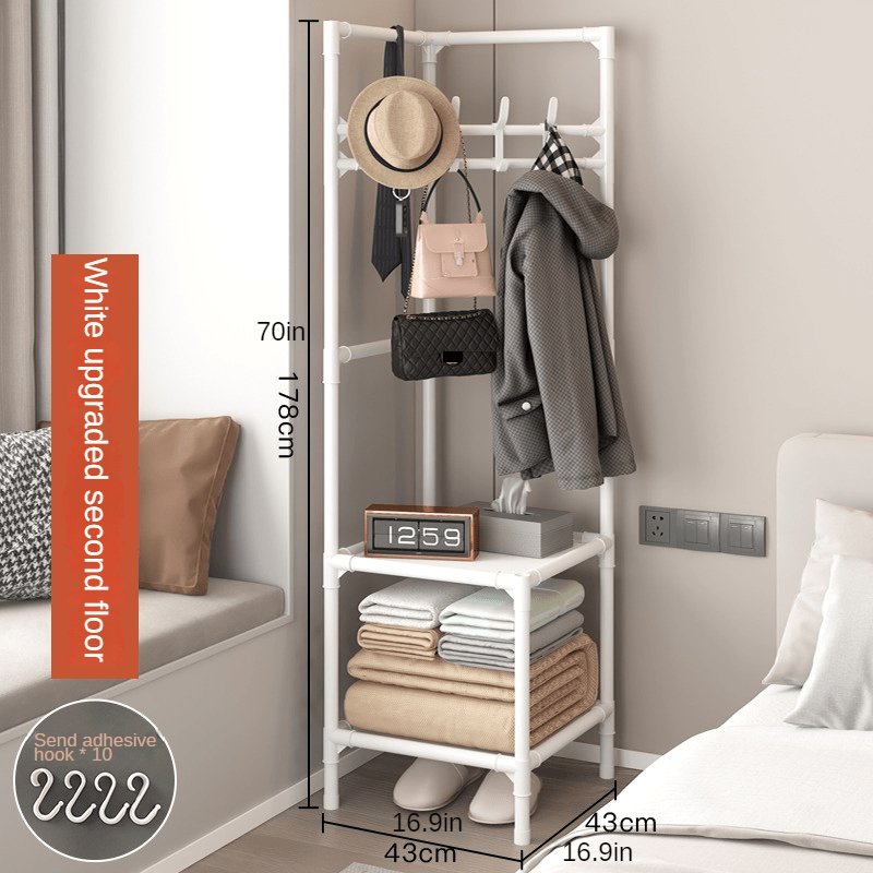 Standing Coat Rack with Storage Shelves & Hooks for Foyer, Living Room, Bathroom