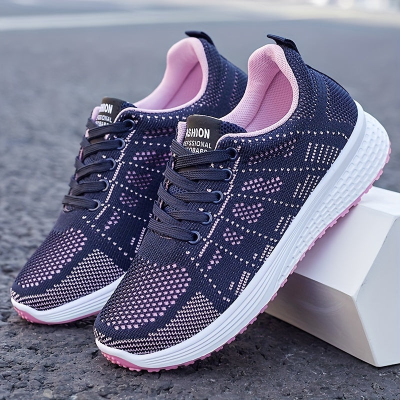 Women's Breathable Woven Sneakers Casual Lace Up Outdoor Shoes