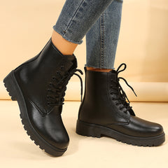 Chunky Heel Ankle Boots Lace Up Short Boots Women's Footwear