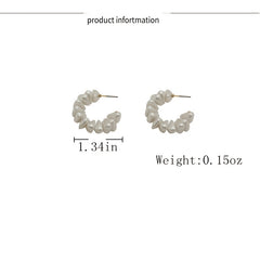 925 Silver Needle C Shaped Faux Pearl Earrings 18K Plated Jewelry