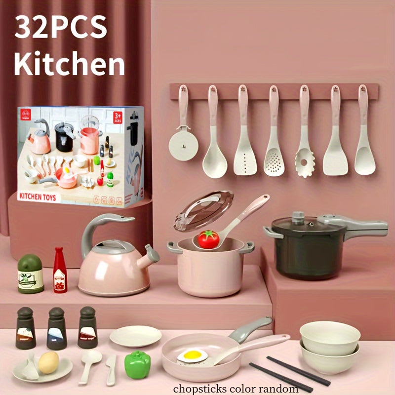 32pcs Kids Kitchen Toy Accessories Pretend Cooking Playset Play Pots Pans Utensi