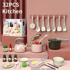 32pcs Kids Kitchen Toy Accessories Pretend Cooking Playset Play Pots Pans Utensi