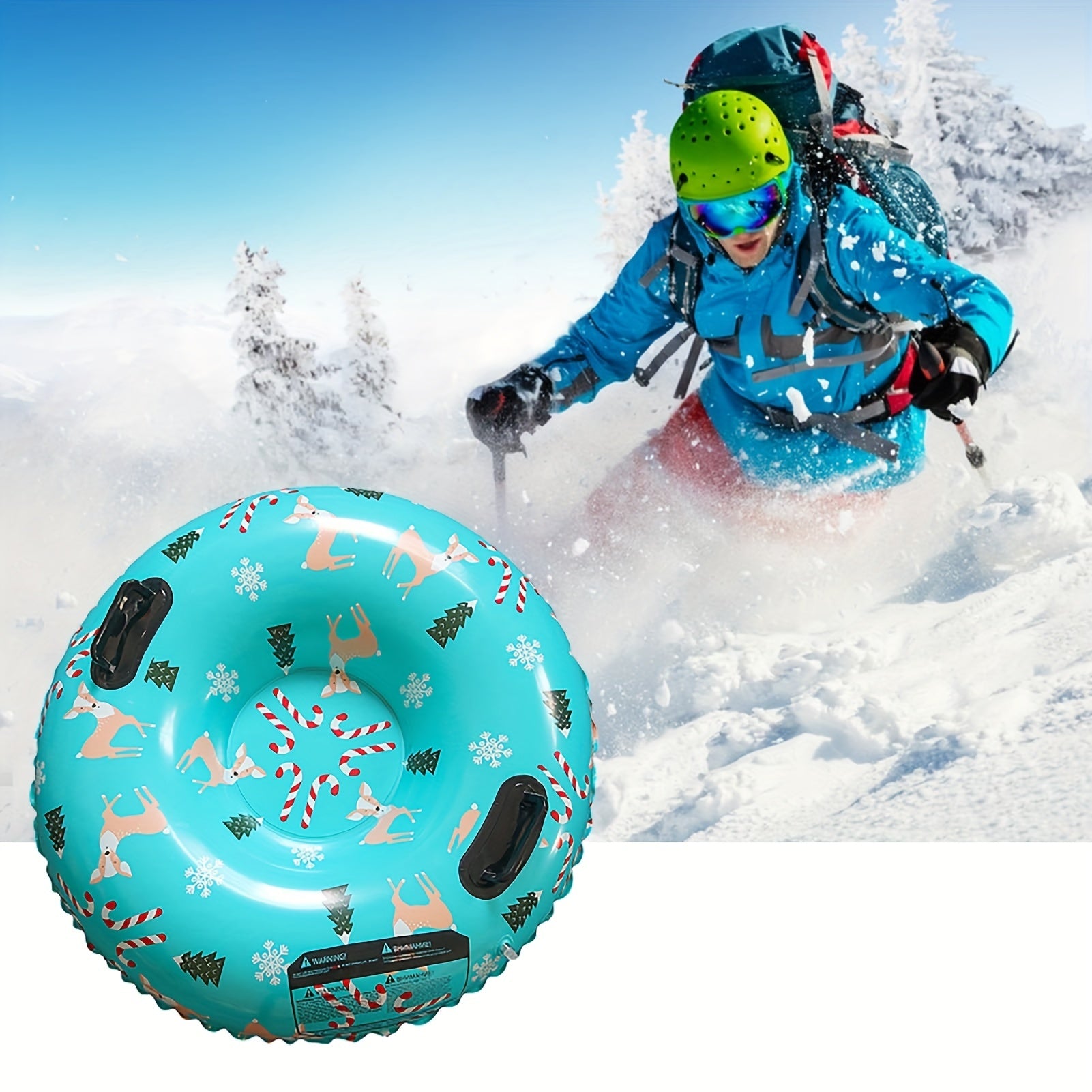 Snow Tube 31.5in Shockproof Skiing Circle Thick Base Leakproof Snowflake Print