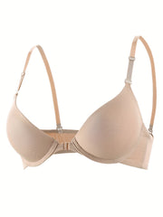 Solid Push-Up T-Shirt Bra Front Buckle Plunge Bra Women's Lingerie
