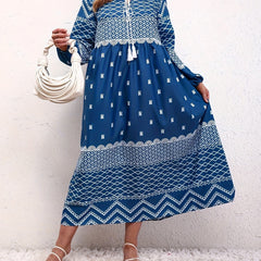 Colorblock Geometric Print Casual Dress