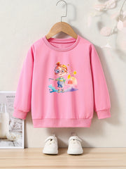 Toddler Cartoon Girl Print Long Sleeve Sports Sweatshirt