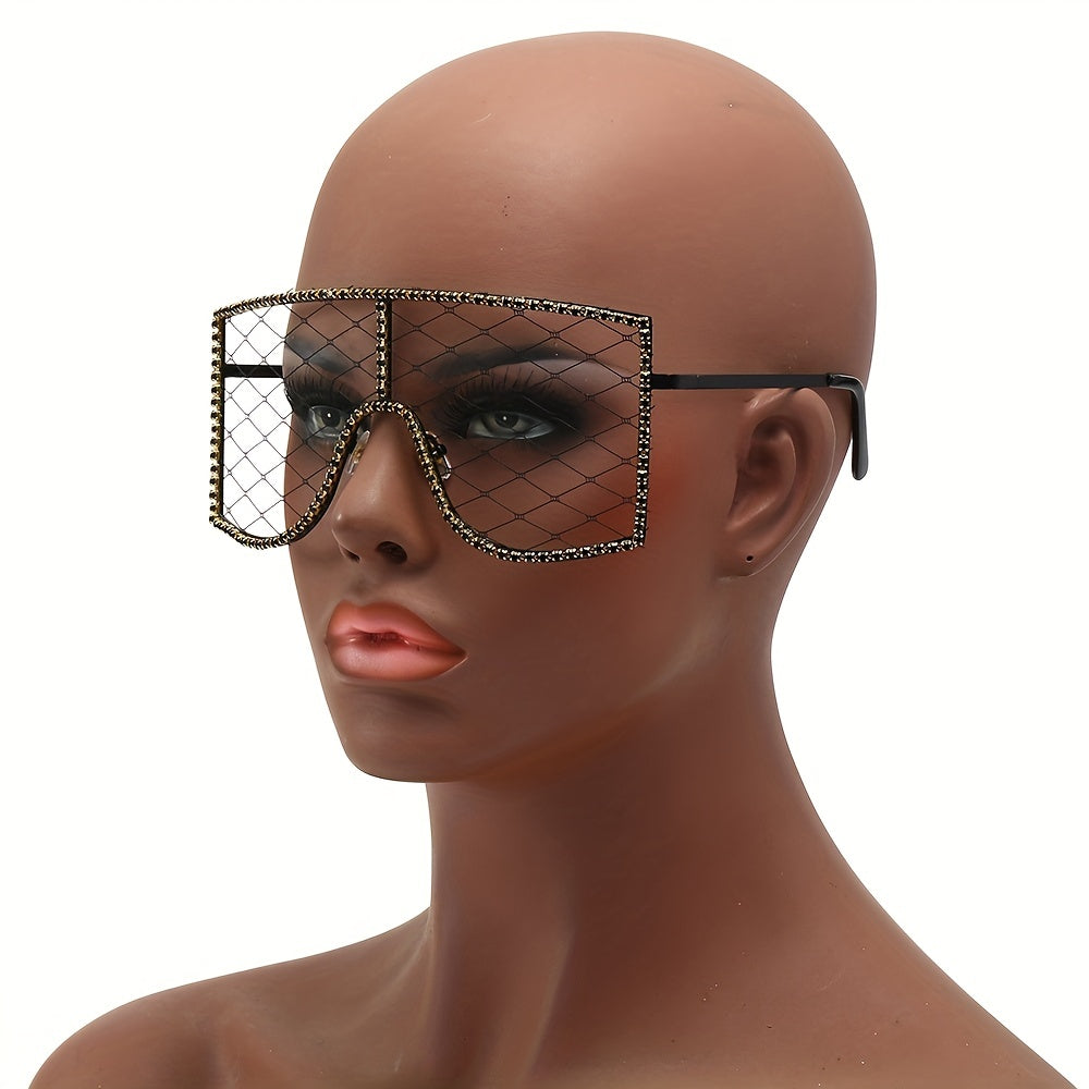 Rhinestone Mesh Shield Glasses for Women