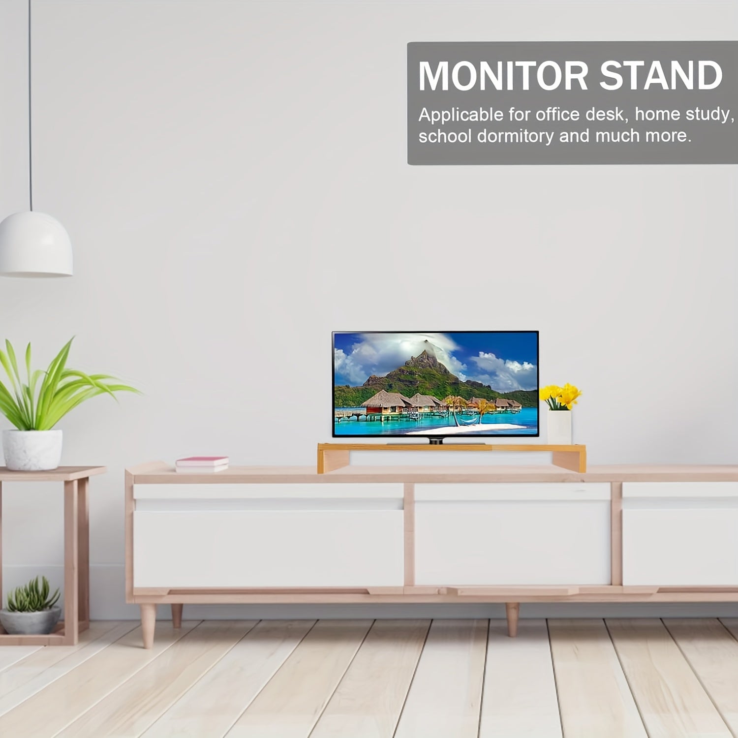 Wooden Monitor Stand Desktop Organizer TV Screen Computer Printer Laptop