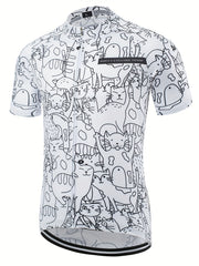 Men's Cat Cycling Jersey Short Sleeve Quick Drying Zip Up Shirt