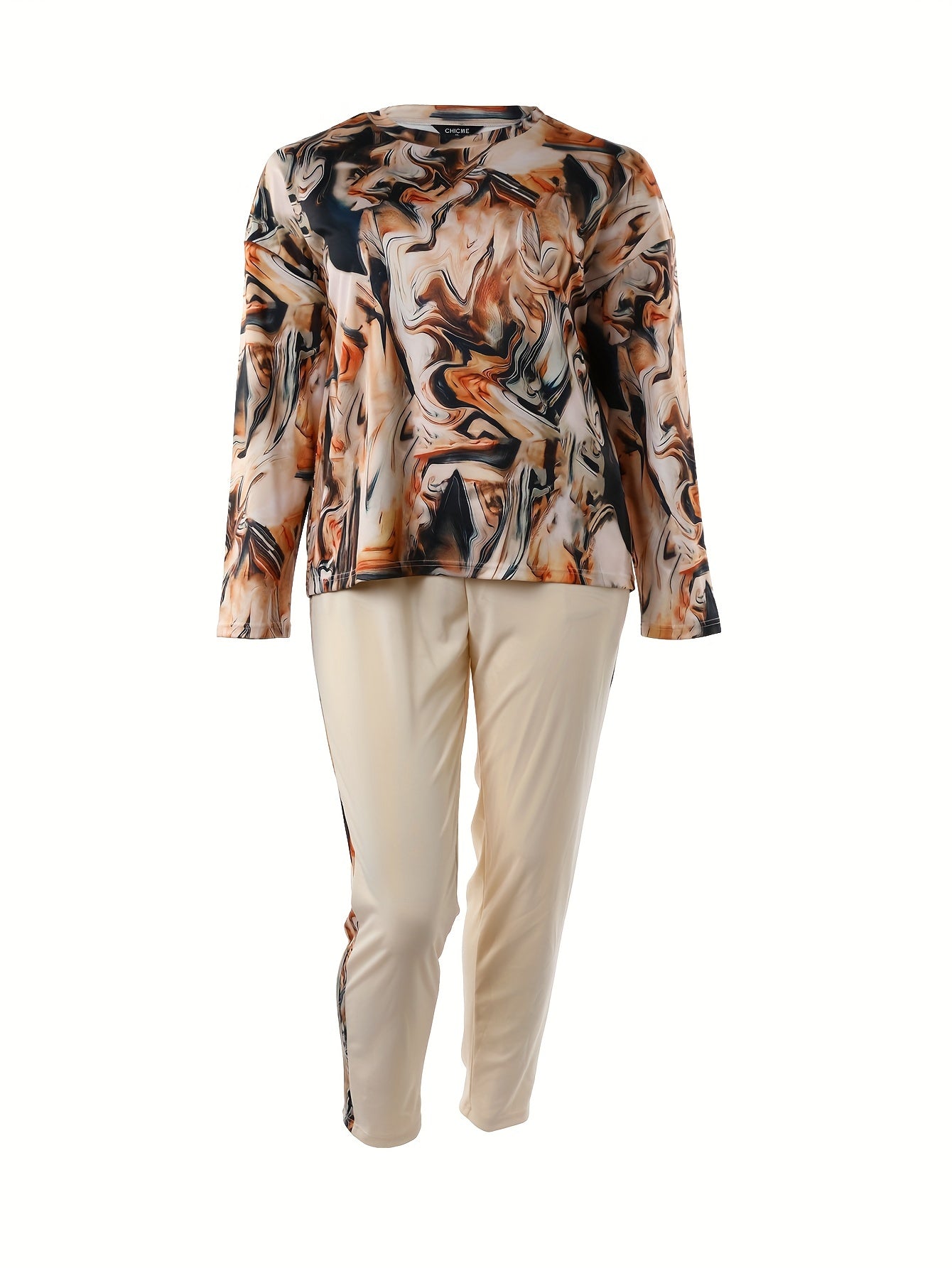 Women's Plus Marble Print Top & Pants Set
