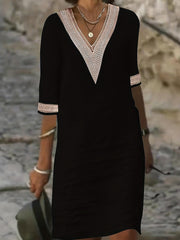 Guipure Lace V Neck Dress Short Sleeve for Spring & Summer
