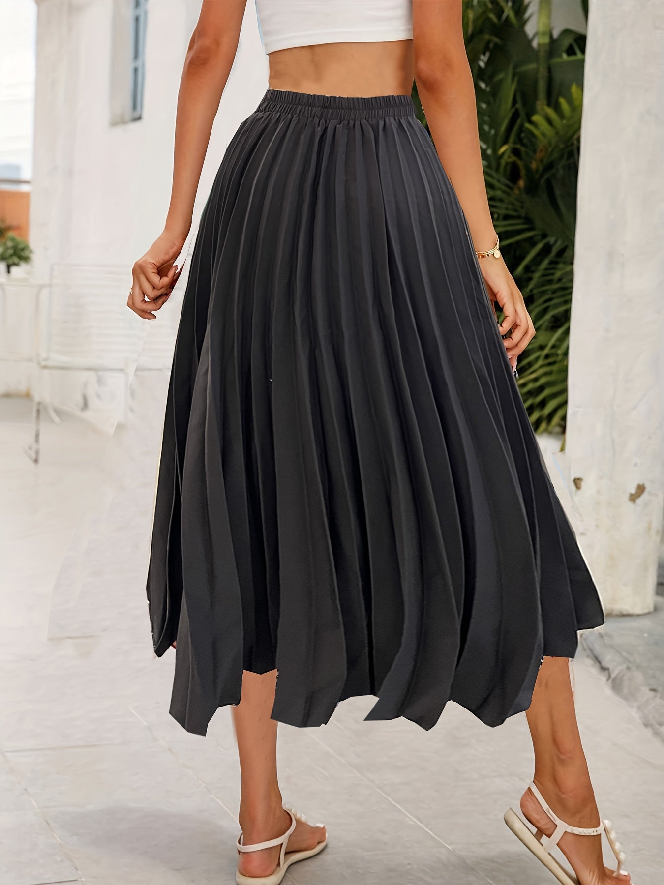 High Waist Pleated Skirt Casual Solid Women's Clothing